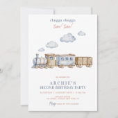 2e Jongen Verjaardag Party Train Waterverf TWEE Kaart (Voorkant)