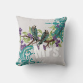 2e Jubileum  Blauwgroen vogelsoorten Paarse bloei Kussen (Voorkant)