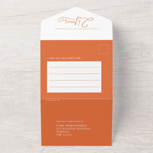 2e Jubileum-bruiloft RSVP mandarijngranaat All In One Uitnodiging (Buitenkant)