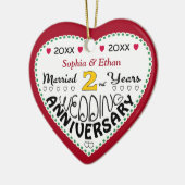 2e Jubileum Gift Hartvormige Kerst Keramisch Ornament (Links)