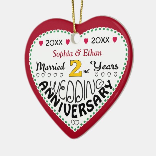 2e Jubileum Gift Hartvormige Kerst Keramisch Ornament (Links)