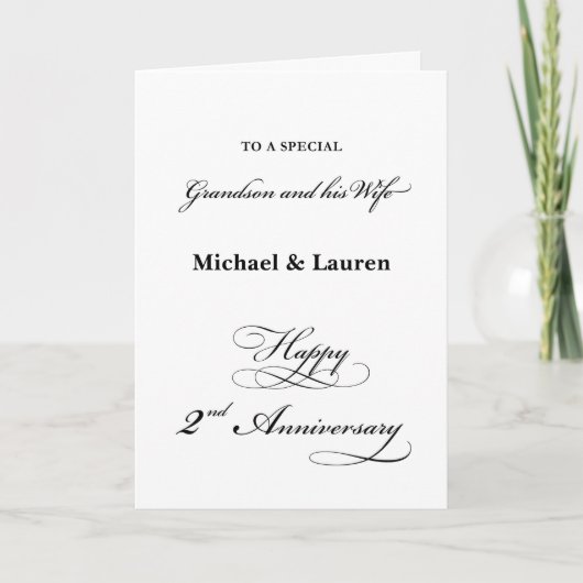 2e Jubileum Kleinzoon en Vrouw Elegant Script Kaart (Voorkant)