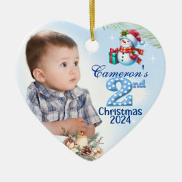 2e Kerstmis Gepersonaliseerde Boy's Photo Heart Gi Keramisch Ornament