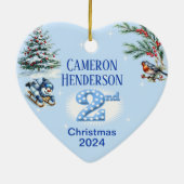 2e Kerstmis Gepersonaliseerde Boy's Photo Heart Gi Keramisch Ornament (Achterkant)