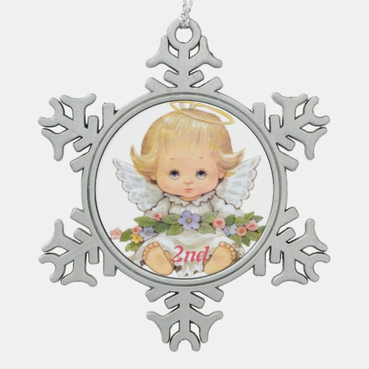 2e kersttwitje Baby Tin Sneeuwvlok Ornament (Voorkant)