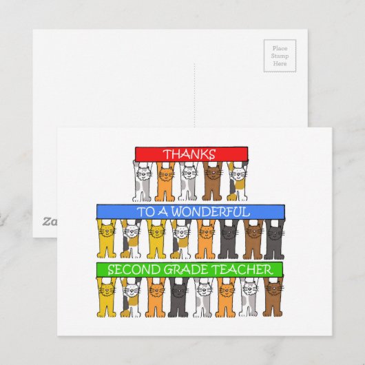 2e klas Bedankt Cartoon Katten Briefkaart (Voorkant / Achterkant)