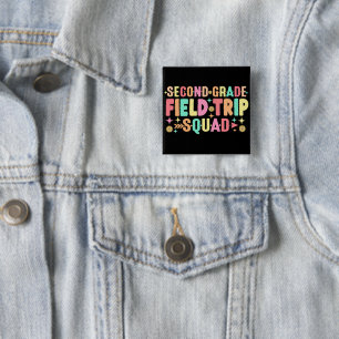 2e klas Field Trip Squad Matching Leraar Vierkante Button 5,1 Cm