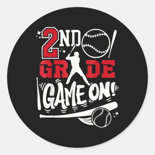 2e klas Game On eerste schooldag honkbal Sec Ronde Sticker (Voorkant)