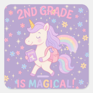 2e klas is Magisch Terug naar school Eenhoorn Vierkante Sticker