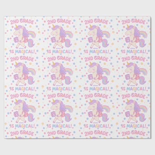 2e klas is magische Eenhoorn Terug naar school Cadeaupapier (Vlak)