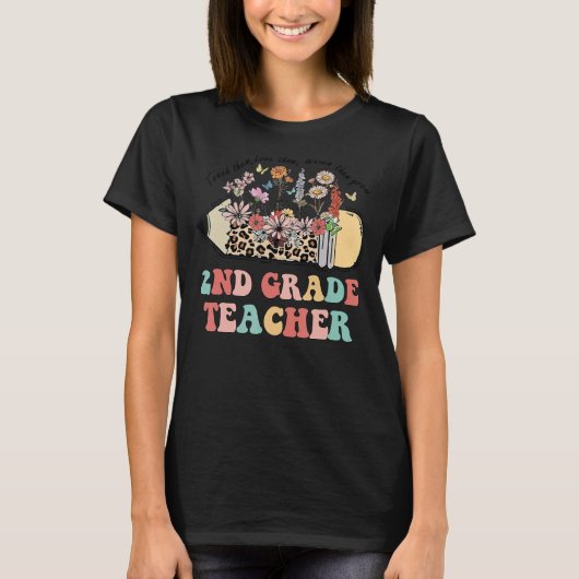 2e klas leraar bloemen bijpassende potlood luipaar t-shirt (Voorkant)