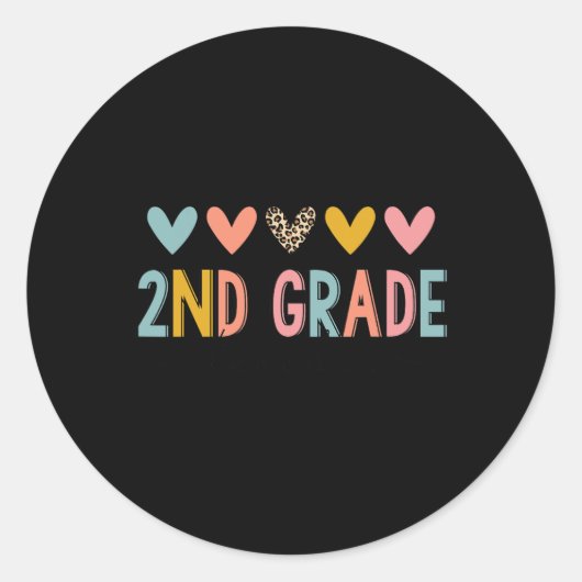 2e klas leraar Leopard Hearts Terug naar school Ronde Sticker (Voorkant)