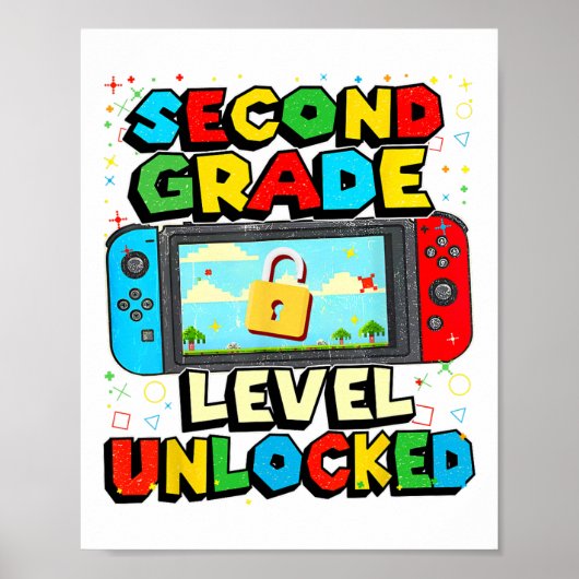 2e klas niveau ontgrendeld grappige gamer jongens poster (Voorkant)