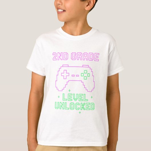 2e klas niveau ontgrendeld T-shirt – Neon Gamer Ar (Voorkant)