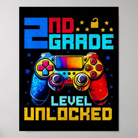 2e klas niveau ontgrendelde gamer eerste schooldag poster (Voorkant)