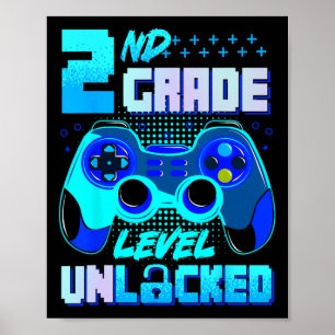 2e klas niveau ontgrendelde gamer jongens kids eer poster