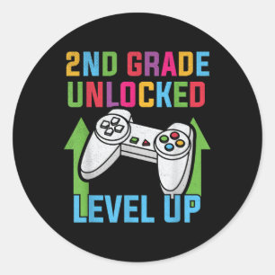 2e klas ontgrendeld niveau omhoog videogamer jonge ronde sticker