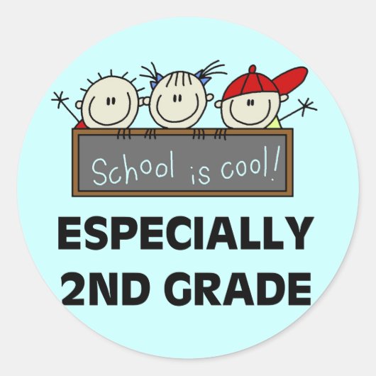 2e klas School is Cool Tshirts en geschenken Ronde Sticker (Voorkant)