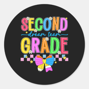 2e klas voor meisjes jongen leraar tweede klas ter ronde sticker