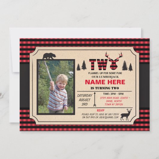 2e Lumberjack Two Birthday nodigt de Vraag de Cont Kaart (Voorkant)