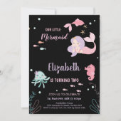 2e onze kleine roze zeemeermin verjaardag uitnodig kaart (Voorkant)