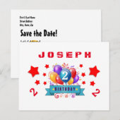 2e Opslagdatum Verjaardagsballonnen en Sterren S01 Aankondigingskaart (Voorkant / Achterkant)