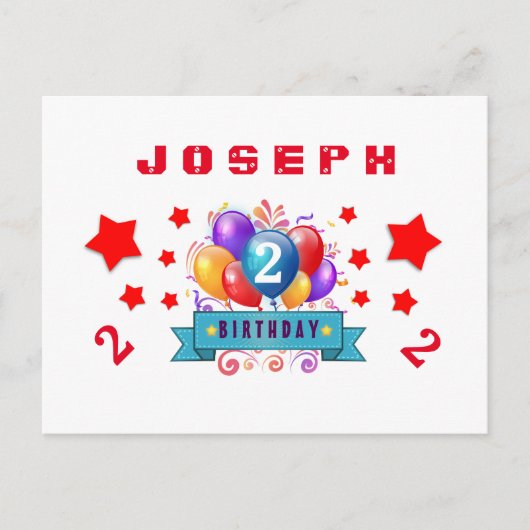 2e Opslagdatum Verjaardagsballonnen en Sterren S01 Aankondigingskaart (Voorkant)