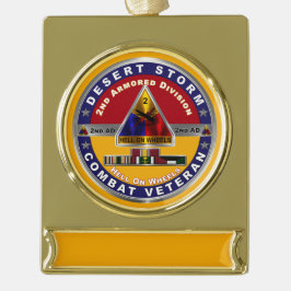 2e pantserdivisie Desert Storm Veteraan Verguld Banner Ornament