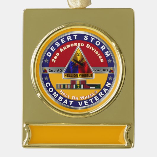 2e pantserdivisie Desert Storm Veteraan Verguld Banner Ornament (Voorkant)
