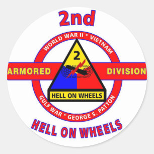 2E PANTSERDIVISIE "HELL ON WHEELS" RONDE STICKER