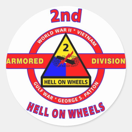 2E PANTSERDIVISIE "HELL ON WHEELS" RONDE STICKER (Voorkant)