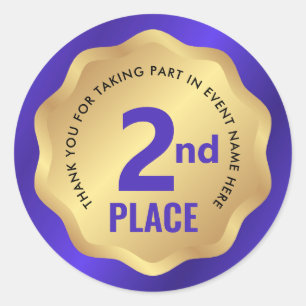 2e plaats medaille competitie sticker blauw en gou