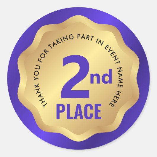 2e plaats medaille competitie sticker blauw en gou (Voorkant)