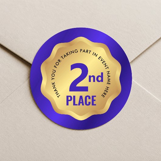 2e plaats medaille competitie sticker blauw en gou