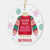 2e plaats Ugly Sweater Contest prijswinnaar Keramisch Ornament (Links)