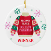 2e plaats Ugly Sweater Contest prijswinnaar Keramisch Ornament (Achterkant)