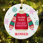 2e plaats Ugly Sweater Contest prijswinnaar Keramisch Ornament