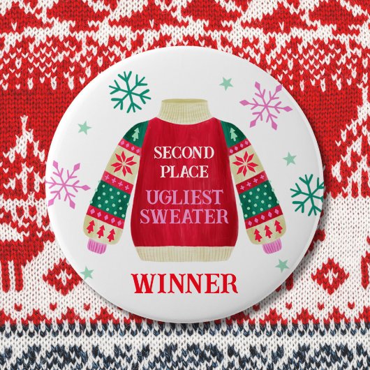 2e plaats Ugly Sweater Contest prijswinnaar Ronde Button 4,0 Cm