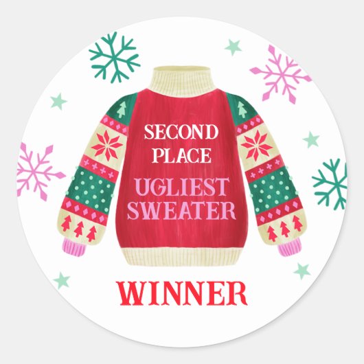 2e plaats Ugly Sweater Contest prijswinnaar Ronde Sticker (Voorkant)