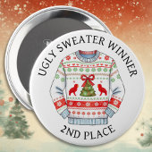 2e plaats Ugly Sweater Winnaar | Grappige kerst Ronde Button 4,0 Cm