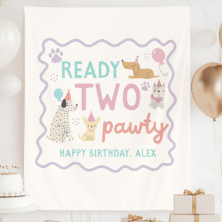 2e Puppy Pawty Verjaardag Custom Banner Achtergron Wandkleed