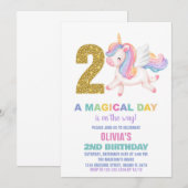 2e Rainbow Unicorn Verjaardag Uitnodigingen (Voorkant / Achterkant)