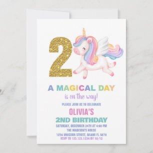 2e Rainbow Unicorn Verjaardag Uitnodigingen