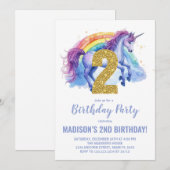 2e Rainbow Unicorn Verjaardag Uitnodigingen (Voorkant / Achterkant)