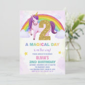 2e Rainbow Unicorn Verjaardag Uitnodigingen Cloud (Staand voorkant)