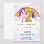 2e Rainbow Unicorn Verjaardag Uitnodigingen Cloud (Voorkant / Achterkant)