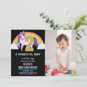 2e Rainbow Unicorn Verjaardag Uitnodigingen foto (Staand voorkant)