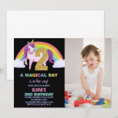 2e Rainbow Unicorn Verjaardag Uitnodigingen foto (Voorkant / Achterkant)