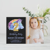 2e Rainbow Unicorn Verjaardag Uitnodigingen foto (Staand voorkant)