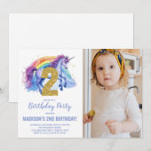 2e Rainbow Unicorn Verjaardag Uitnodigingen foto (Voorkant / Achterkant)